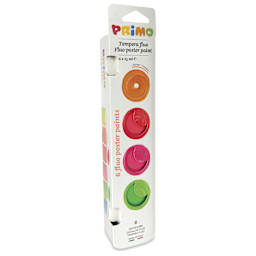 Primo Premium Tempera Paints - Set of 6, Fluorescent Colors, 25 ml side of package