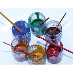 Natural Earth Paint Tempera Paint Powders - mixed with water to create paint in jars, ready for painting