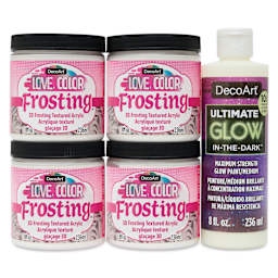 The included medium and glow paint in the DecoArt Make Your Own Lunar Glow Art Classroom Craft Set