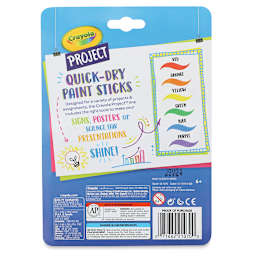 Crayola Quick Dry Paint Sticks - Set of 6, back of packaging