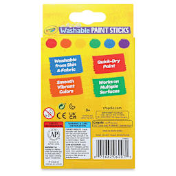 Crayola Washable Paint Sticks - Set of 6, Assorted Colors back of package