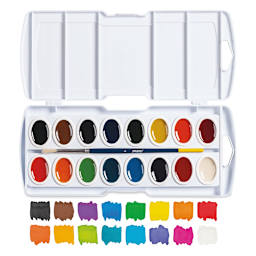 Prang Watercolor Pans - Oval, Assorted, Set of 16 colors, swatches