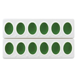 Prang Oval Watercolor Refills arrive packaged in two rows, ready to be separated.