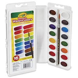 Crayola Educational Watercolor Pans - Oval, Set of 16 Assorted Colors, Pan, set open and closed