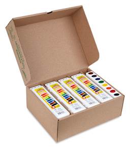 Crayola Educational Watercolor Pans - Set of 36, box opened showing sets and pan refills inside