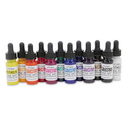 Dr. Ph. Martin's Hydrus Liquid Watercolors - Set 1, 12 Assorted colors, 0.5 oz Bottles shown