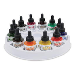 Dr. Ph. Martin's Hydrus Fine Art Liquid Watercolors - Set 2, 12 Assorted colors, 1 oz Bottles, Sitting In Holder