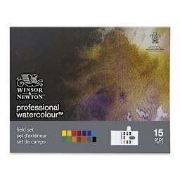 Winsor & Newton Professional Watercolor- Field Set of 14, Assorted Colors, Half Pans (Front of packaging)