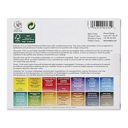 Winsor & Newton Professional Watercolor- Field Set of 14, Assorted Colors, Half Pans (Back of packaging)