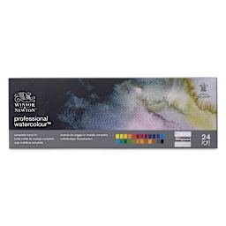 Winsor & Newton Professional Watercolor – Complete Travel Tin, Half Pan Set of 24 (Front of package)