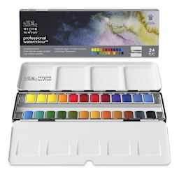 Winsor & Newton Professional Watercolor - Set of 24 Complete Travel Tin, Assorted - packaging and tin