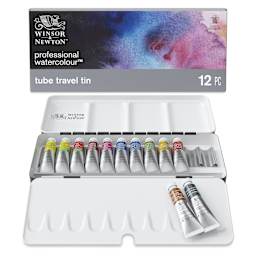 Winsor & Newton Professional Watercolor - Set of 12, Travel Tin, Assorted Colors, 5 ml Tubes