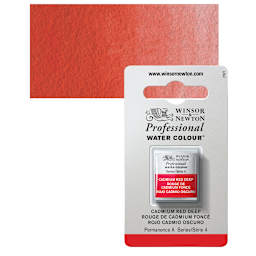 Winsor & Newton Professional Watercolor - Cadmium Red Deep, Half Pan and swatch