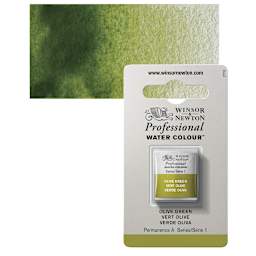 Winsor & Newton Professional Watercolor - Olive Green, Half Pan and swatch