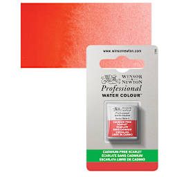 Winsor & Newton Professional Watercolor - Cadmium Free Scarlet, Half Pan and swatch