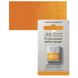 Winsor & Newton Professional Watercolor - Cadmium Orange, Half Pan and swatch