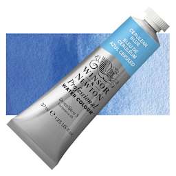 Winsor & Newton Professional Watercolor - Cerulean Blue, 37 ml tube and swatch