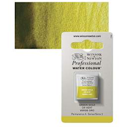 Winsor & Newton Professional Watercolor - Green Gold, Half Pan and swatch