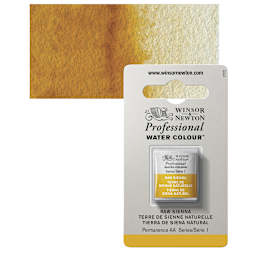 Winsor & Newton Professional Watercolor - Raw Sienna, Half Pan and swatch