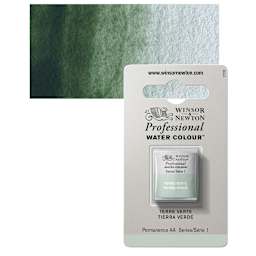 Winsor & Newton Professional Watercolor - Terre Verte, Half Pan and swatch