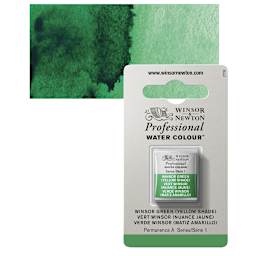 Winsor & Newton Professional Watercolor - Winsor Green (Yellow Shade), Half Pan and swatch