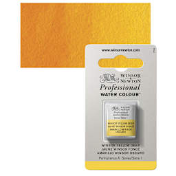 Winsor & Newton Professional Watercolor - Winsor Yellow Deep, Half Pan and swatch