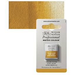 Winsor & Newton Professional Watercolor - Yellow Ochre, Half Pan and swatch