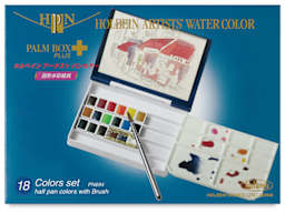 Holbein Artists' Watercolor Half Pans - Set of 18,  Assorted Colors front of package