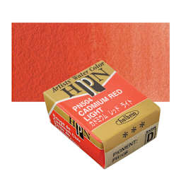 Holbein Artists' Watercolor Half Pan - Cadmium Red Light and swatch