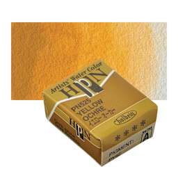 Holbein Artists' Watercolor Half Pan - Yellow Ochre and swatch