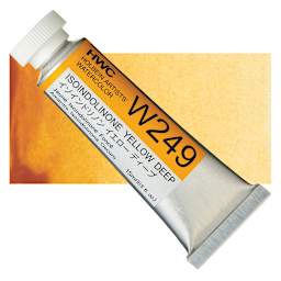 Holbein Artists' Watercolor - Isoindolinone Yellow Deep, 15 ml tube and swatch