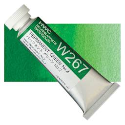 Holbein Artists' Watercolor - Permanent Green 2, 15 ml tube and swatch