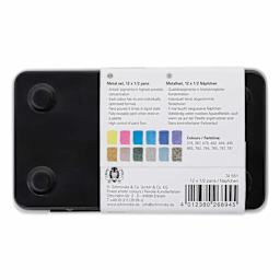 Back of packaging for Schmincke Horadam Aquarell Watercolor Pans - Blick Exclusive! Set of 12, Spring and Winter, Half Pans