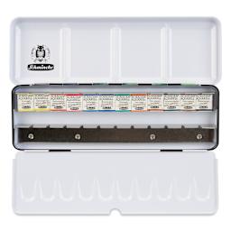 Schmincke Horadam Aquarell Watercolor Pans - __Blick Exclusive!__ Set of 12 Graphic Tin, Half Pans (open showing pans)