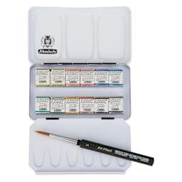 Schmincke Horadam Aquarell Watercolor Pans - Set of 12 with Travel Brush, pan open