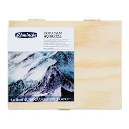 Schmincke Horadam Aquarell Artist Watercolor - Glacier, Supergranulation, Wood Box, Set of 5, 15 ml, Tubes (Front of case)