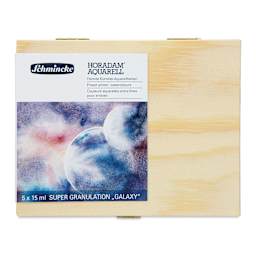 Schmincke Horadam Aquarell Artist Watercolor - Galaxy, Supergranulation, Wood Box, Set of 5, 15 ml, Tubes (Front of case)