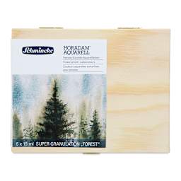 Schmincke Horadam Aquarell Artist Watercolor - Forest, Supergranulation, Wood Box, Set of 5, 15 ml, Tubes