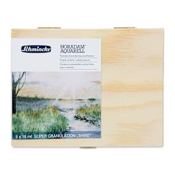 Schmincke Horadam Aquarell Artist Watercolor - Shire, Supergranulation, Wood Box, Set of 5, 15 ml, Tubes (Front of case)