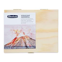 Schmincke Horadam Aquarell Artist Watercolor - Volcano, Supergranulation, Wood Box, Set of 5, 15 ml, Tubes (Front of case)