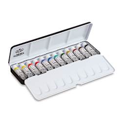 Schmincke Horadam Aquarell Artist Watercolors - Open 12 pc Assorted Colors Tin with foldout palette
