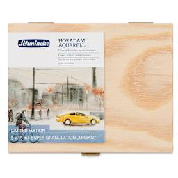 Schmincke Horadam Aquarell Artist Watercolor - Set of 5, Supergranulation, Urban, Wood Box, 15 ml, Tubes, Front of packaging