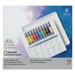 Winsor & Newton Cotman Watercolors - Assorted Colors, Tube Palette Set of 10, 8 ml tubes (Front of package)