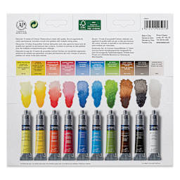 Winsor & Newton Cotman Watercolors - Assorted Colors, Tube Palette Set of 10, 8 ml tubes (Back of package)