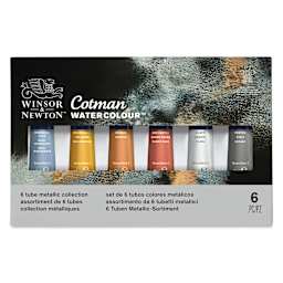 Winsor & Newton Cotman Watercolors - Set of 6, Metallic Colors, 8 ml, Tubes (Front of packaging)