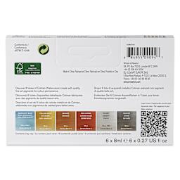 Winsor & Newton Cotman Watercolors - Set of 6, Metallic Colors, 8 ml, Tubes (Back of packaging)