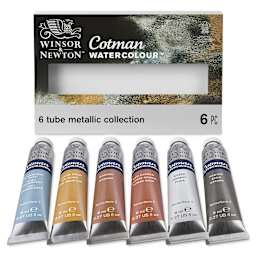 Winsor & Newton Cotman Watercolors - Set of 6, Metallic Colors, 8 ml, Tubes (Tubes out of packaging)