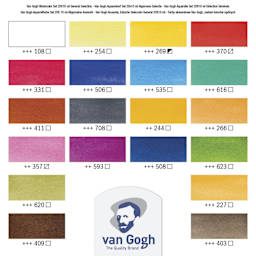 Van Gogh Watercolors Set - Set of 20, Assorted Colors, 10 ml tubes, swatches