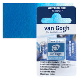 Van Gogh Watercolor Half Pan - Cerulean Blue Phthalo pan and swatch