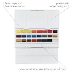 Winsor & Newton Cotman Watercolors- Studio Set of 24, Assorted Colors, Full Pans, features